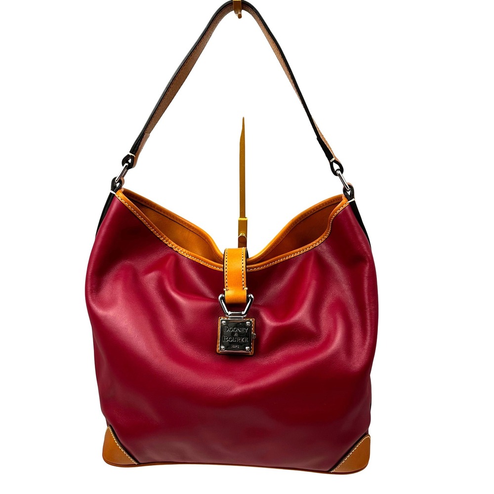 Dooney & Bourke Logo Lock Red Smooth Leather Slouchy Hobo Shoulder Bag Pristine